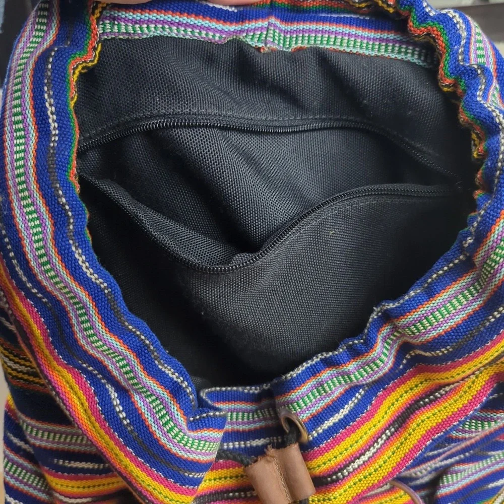 Reef Drawstring Backpack Sack, Hippie Boho Festival Striped Leather Surf‎ Beach